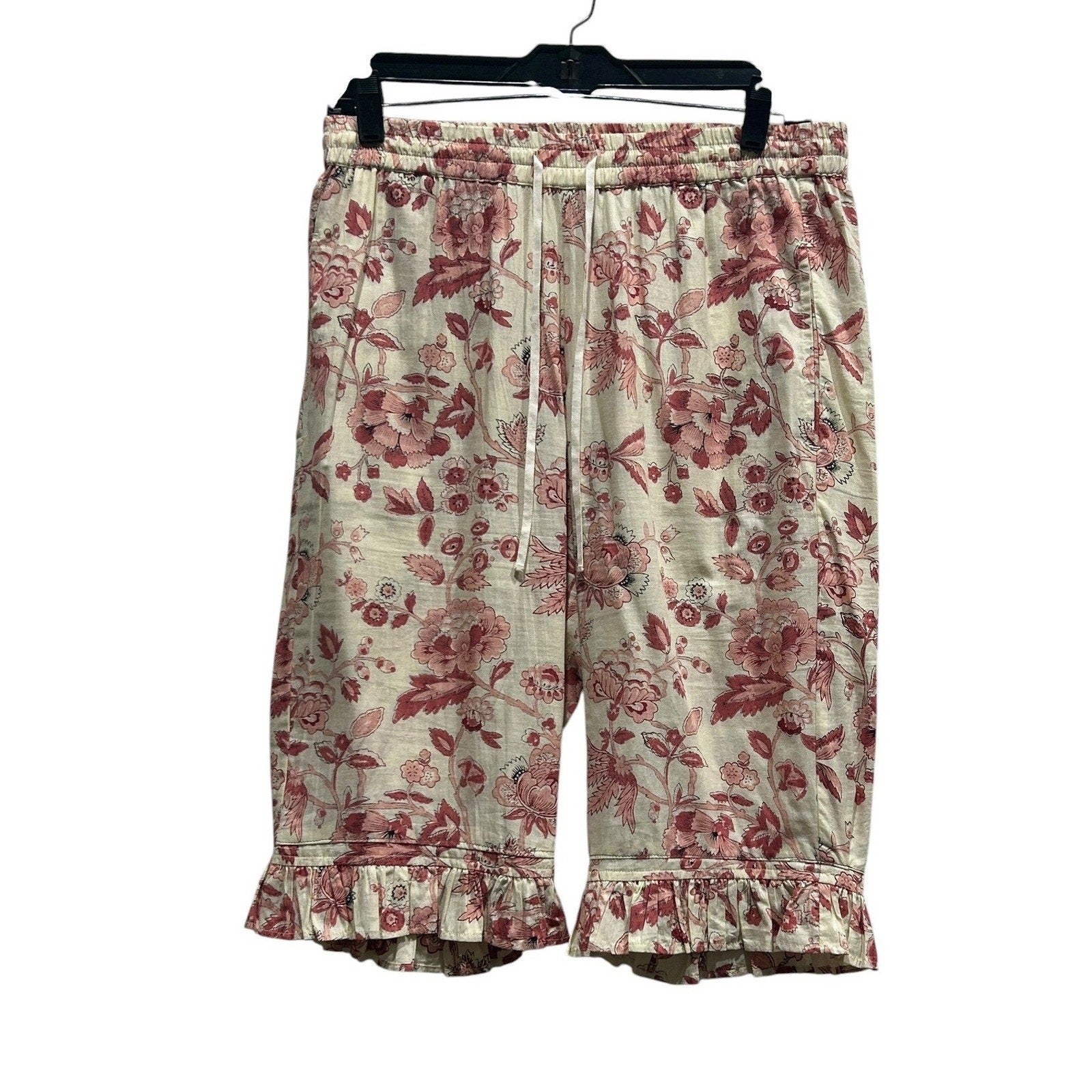 Sundance Women Red Floral Toile Ruffle Pajama Shorts Cream Size S Elastic Waist