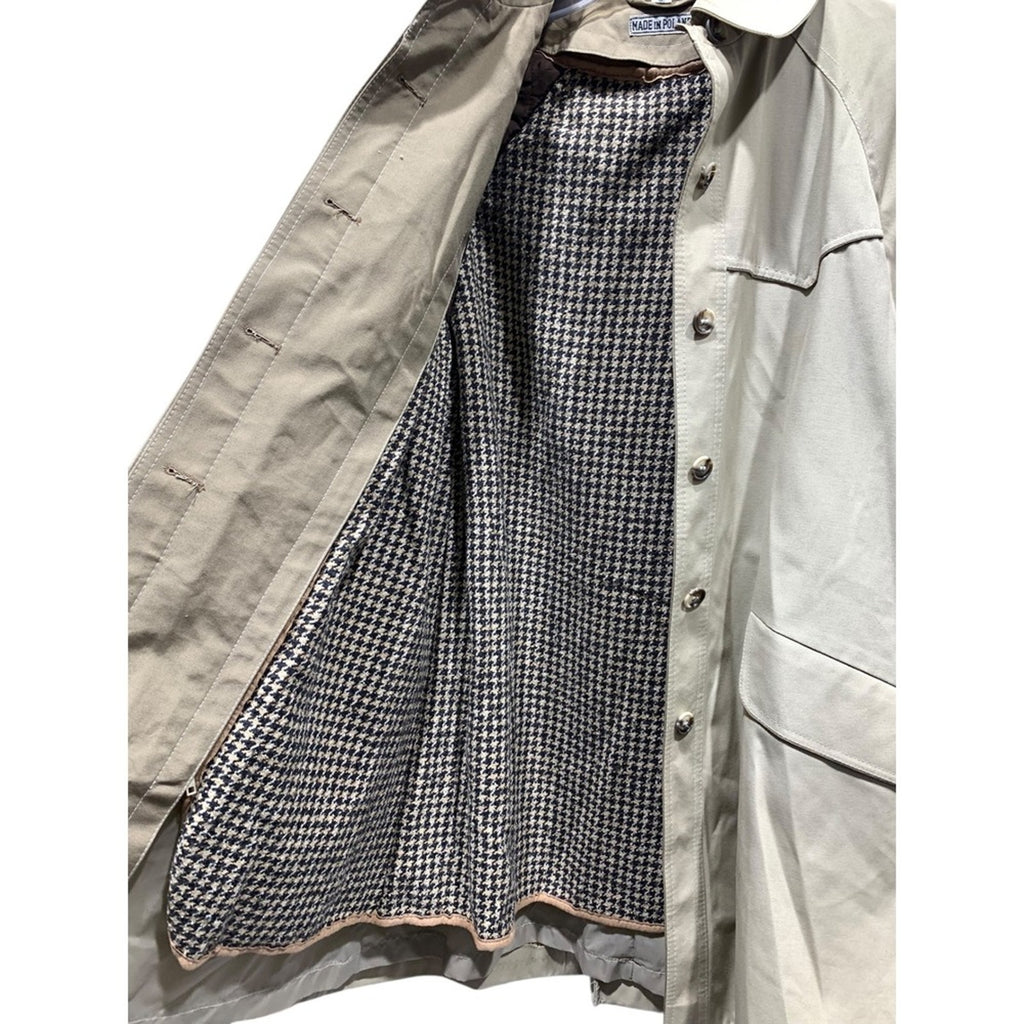 RainShedder Ken Merritt Beige Trench Coat Houndstooth Lined Classic Women sz 8