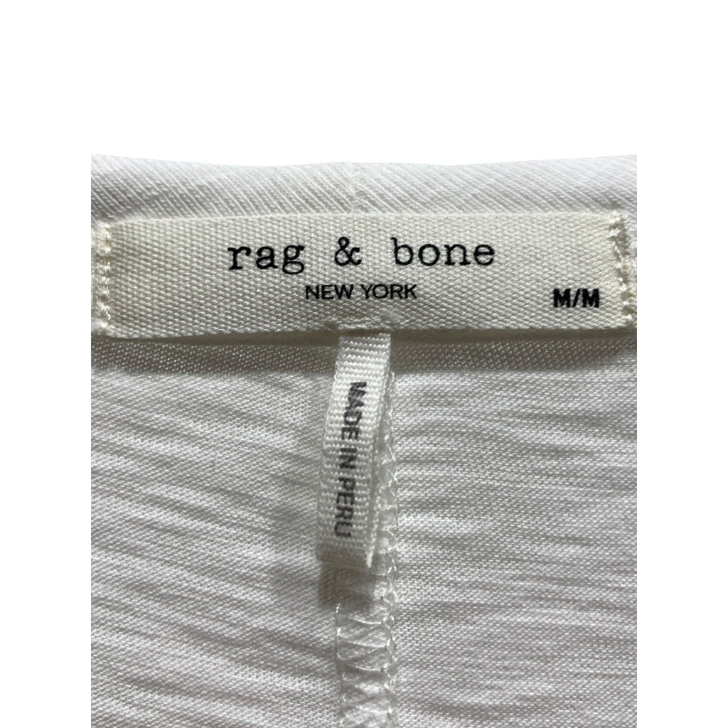 Rag & Bone White Pima Cotton V-Neck Short Sleeve Tee Shirt Size Medium Slub Knit