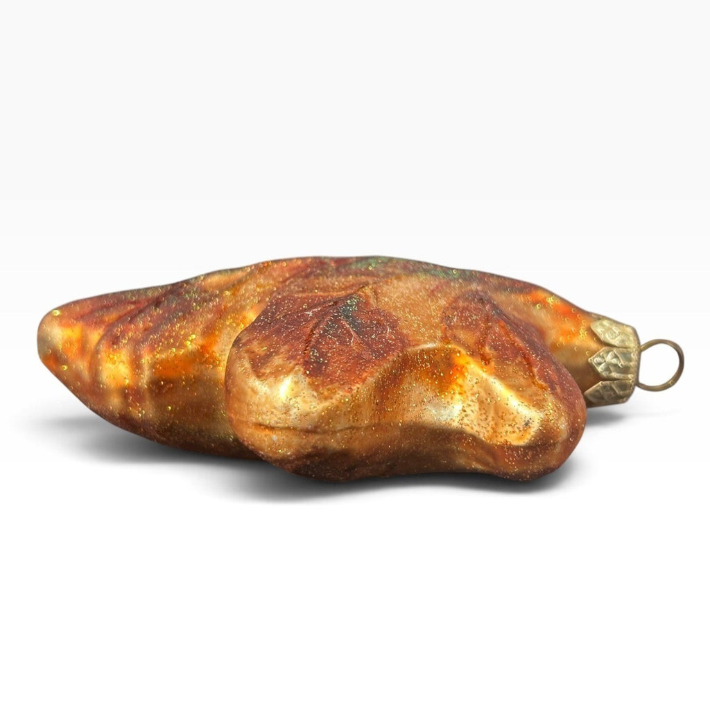 Dept 56 Poland Blown Glass Autumn Oak Leaf Ornament Amber Gold Glitter 5.5in