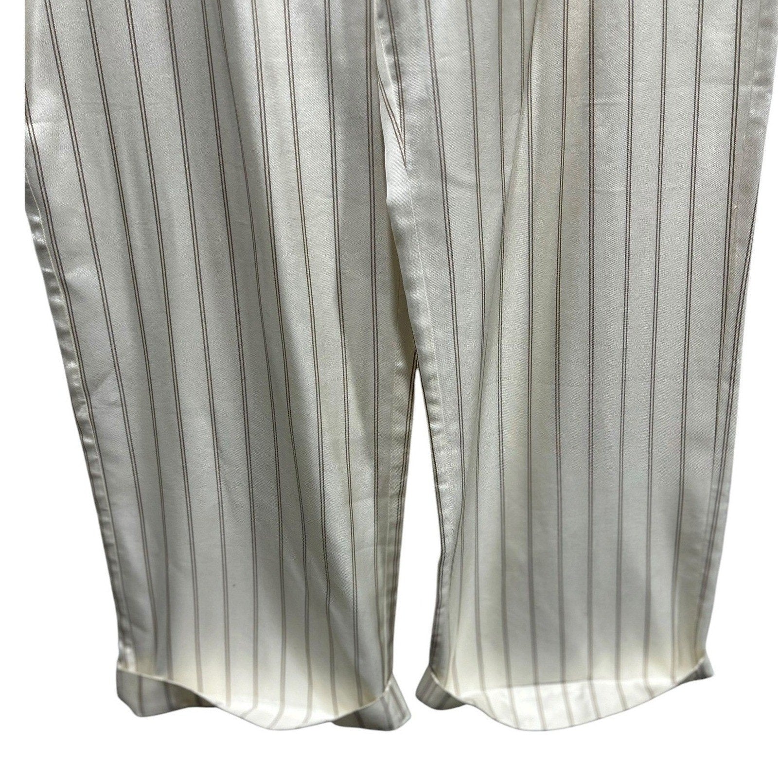 Jenni Kayne Striped Wide Leg Pull On Pants Ivory Tan Cuffed Size M