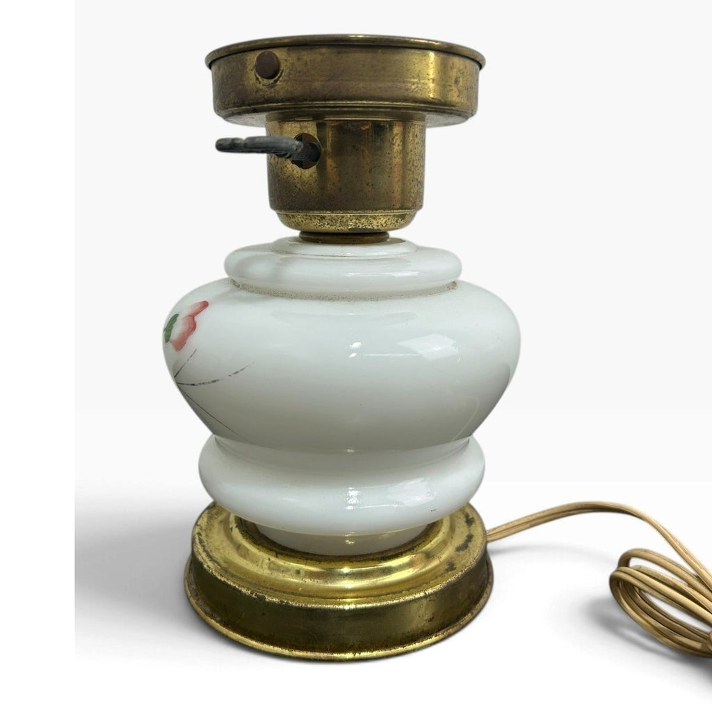 Tested Vintage Milk Glass Hurricane Parlor Lamp Hand Painted GWTW Brass Base