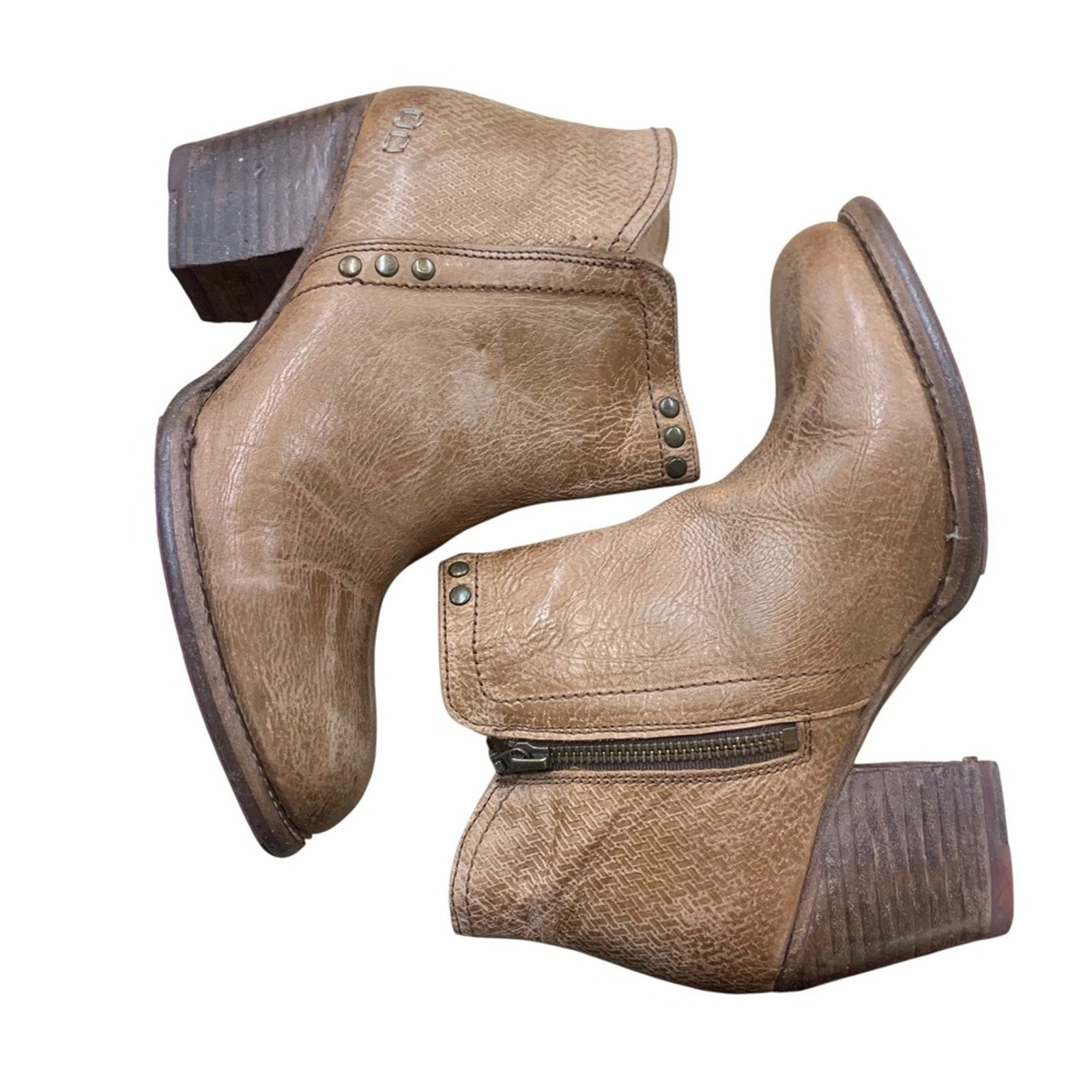 Bed Stu Cobbler Leather Heeled Ankle Boots Zip Up Brown Womens Size 8.5 USA