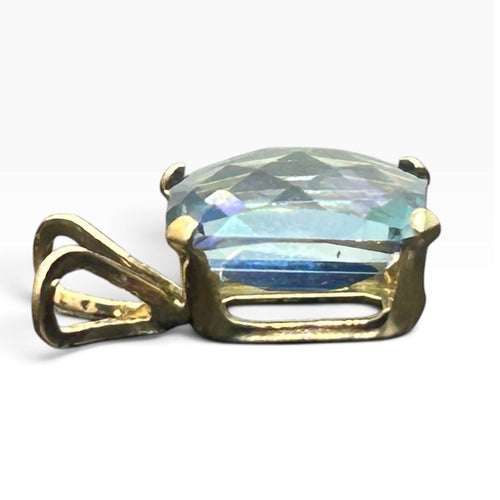 14k Yellow Gold Neptune Garden Mystic Topaz Emerald Cut Pendant Wearable Luxury