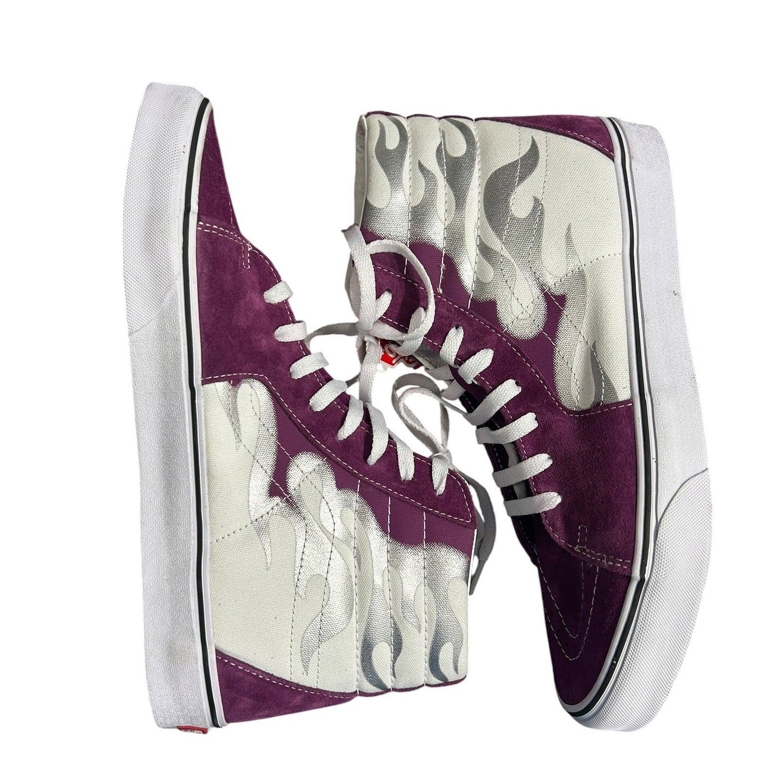 Vans Sk8-Hi Purple White Silver Flame High Top Sneakers Mens 12 Womens 13.5