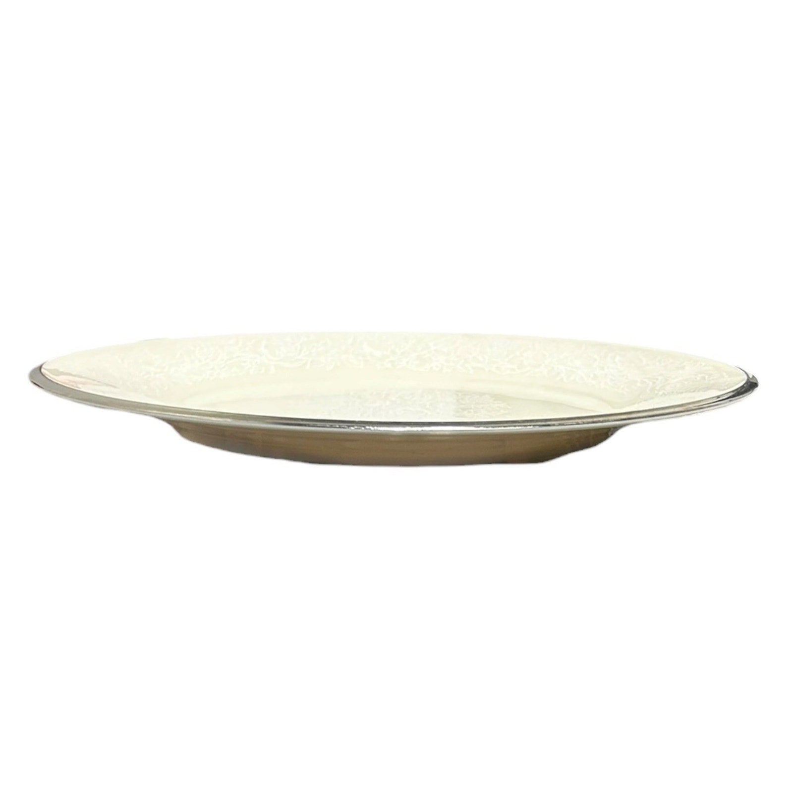 Lenox Moonspun Dinner Plate Cream White Floral Platinum Trim Made in USA