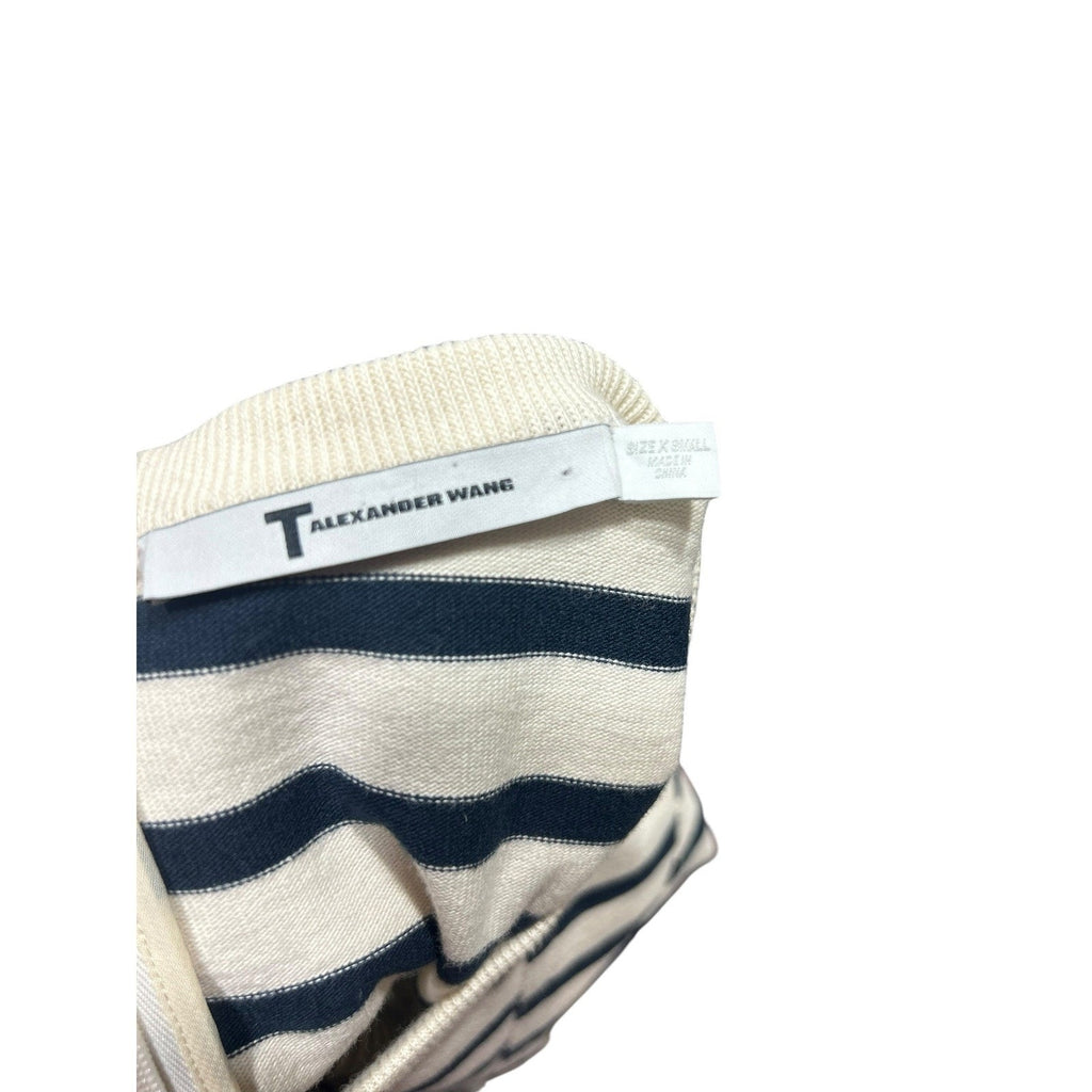 T by Alexander Wang Womens XS Striped Sleeveless Peplum Top Ivory 100% Cotton