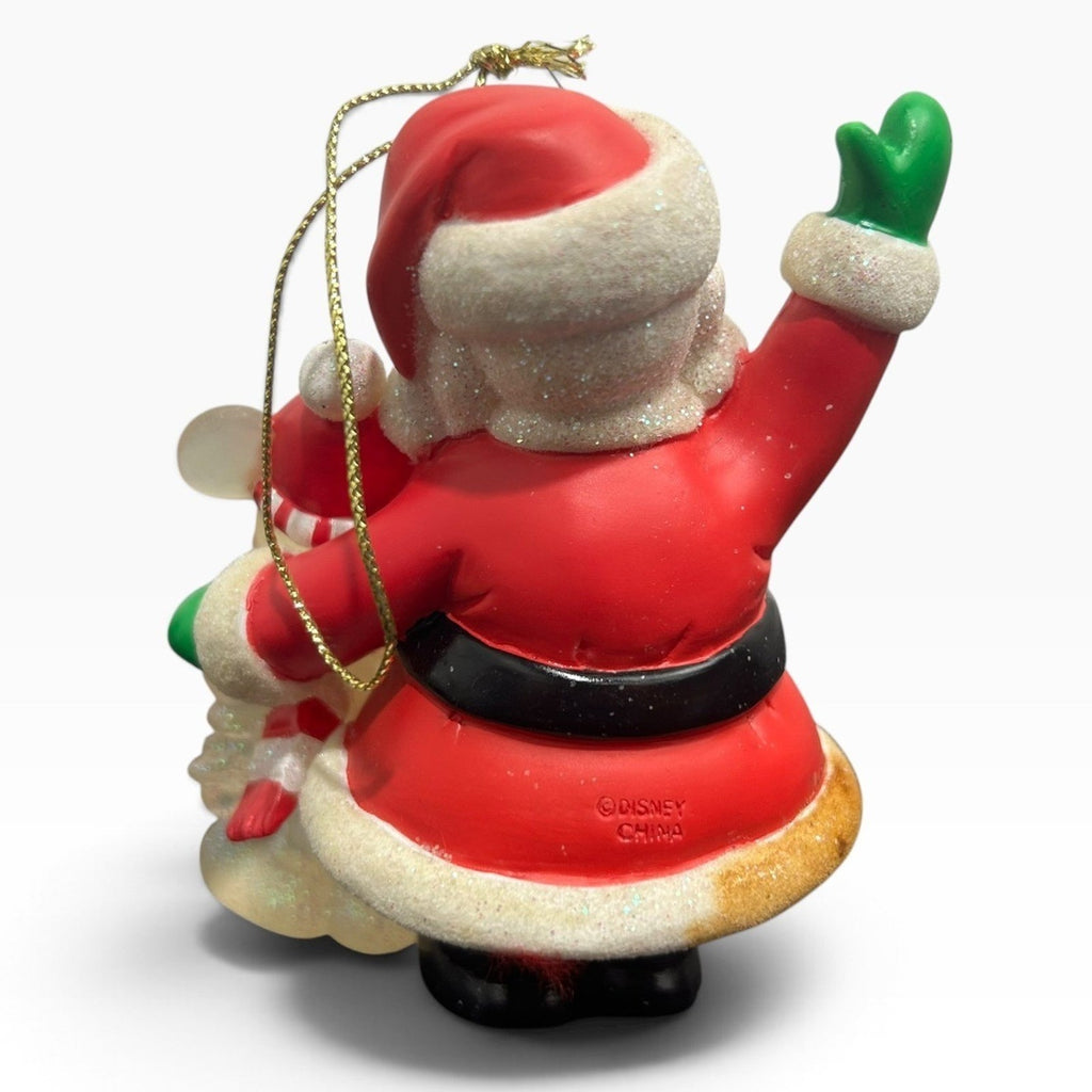 Disney Santa Claus and Mickey Mouse Christmas Ornament Glitter Accents 4x3 VTG