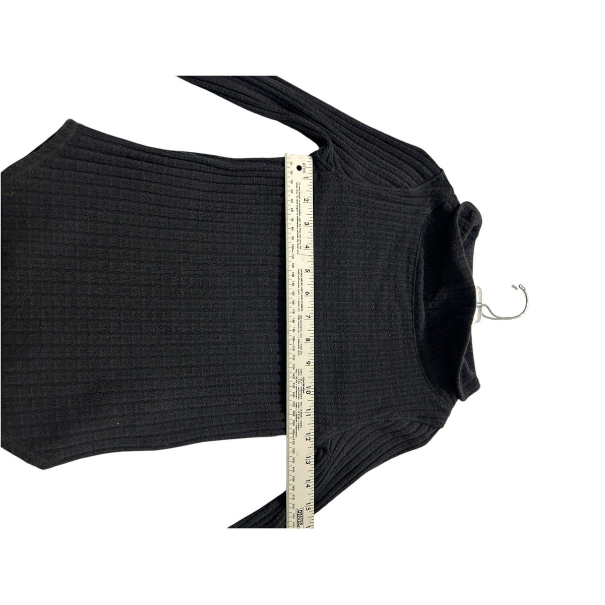 Free People Mixed-Up Cuff Crochet Thermal Sweater Black Cowl Neck Ribbed Top XS