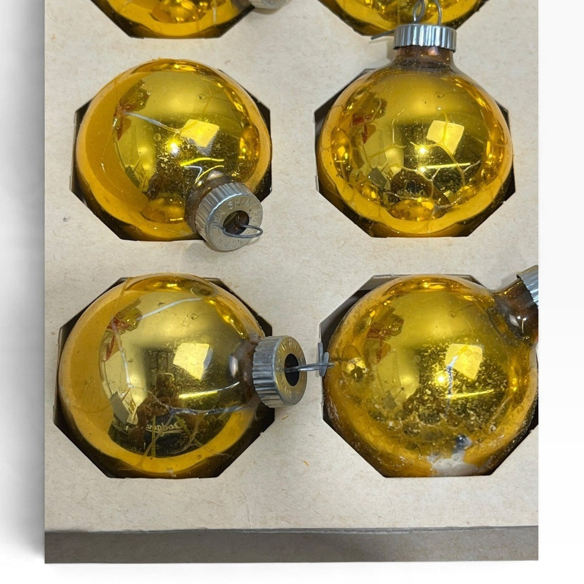 Vintage Shiny Brite Gold Glass Christmas Ornaments Set of 12 Small Round MCM USA