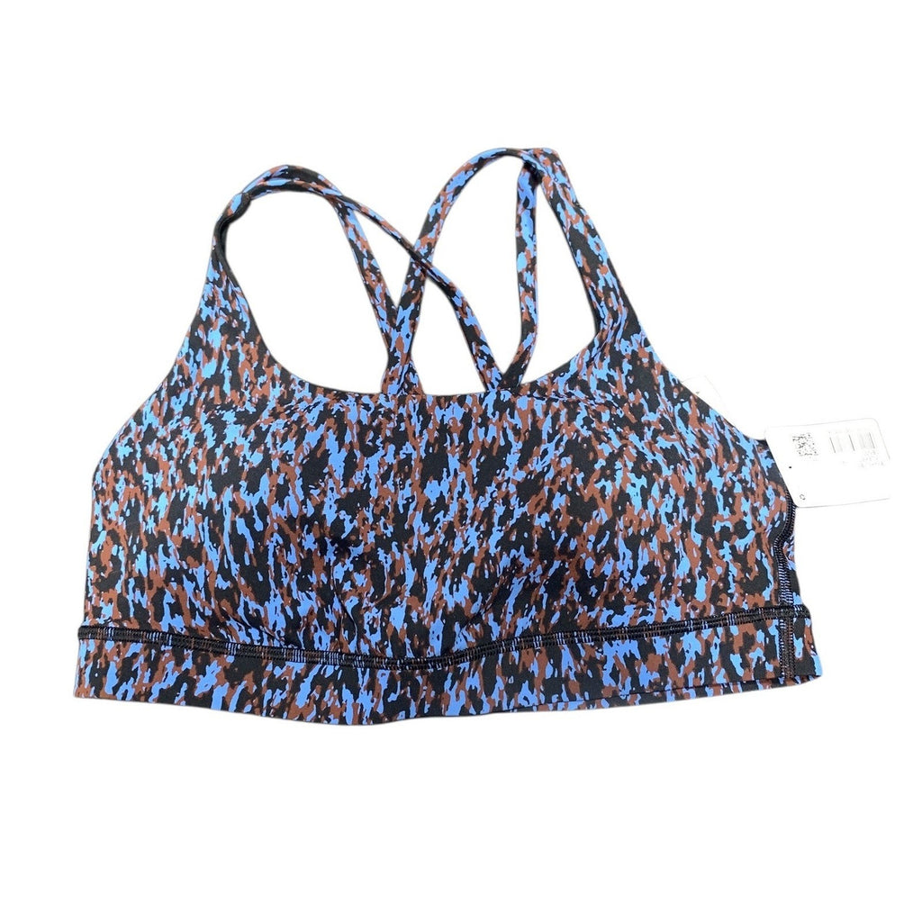 Lululemon Energy Bra Blue Brown Camo Strappy Sports Bra LW2BKBS Size 8