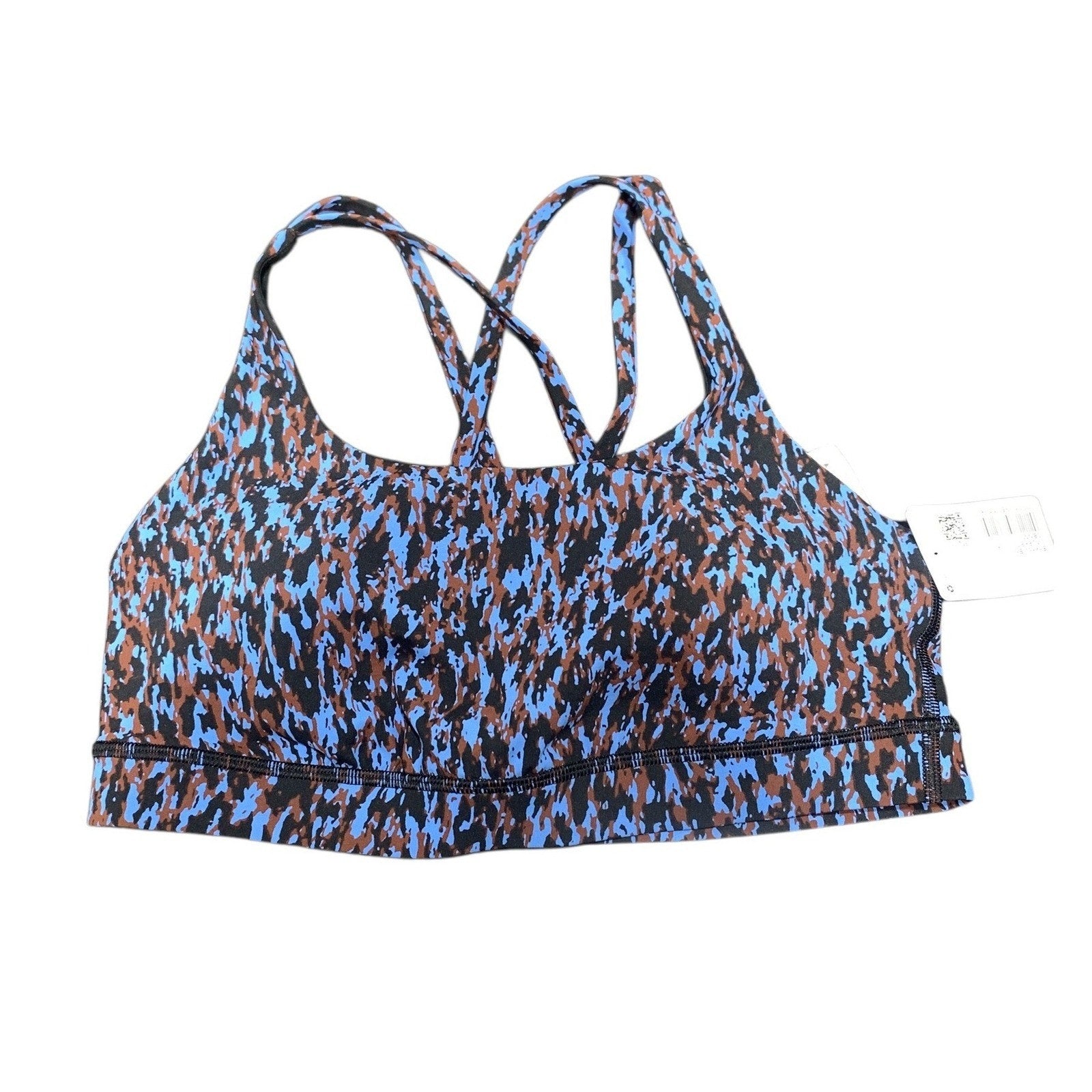 Lululemon Energy Bra Blue Brown Camo Strappy Sports Bra LW2BKBS Size 8