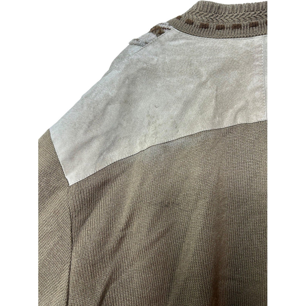 Vintage Maxini Collezione Suede 3D Knit Cardigan Jacket Mens XL Brown Tan patch