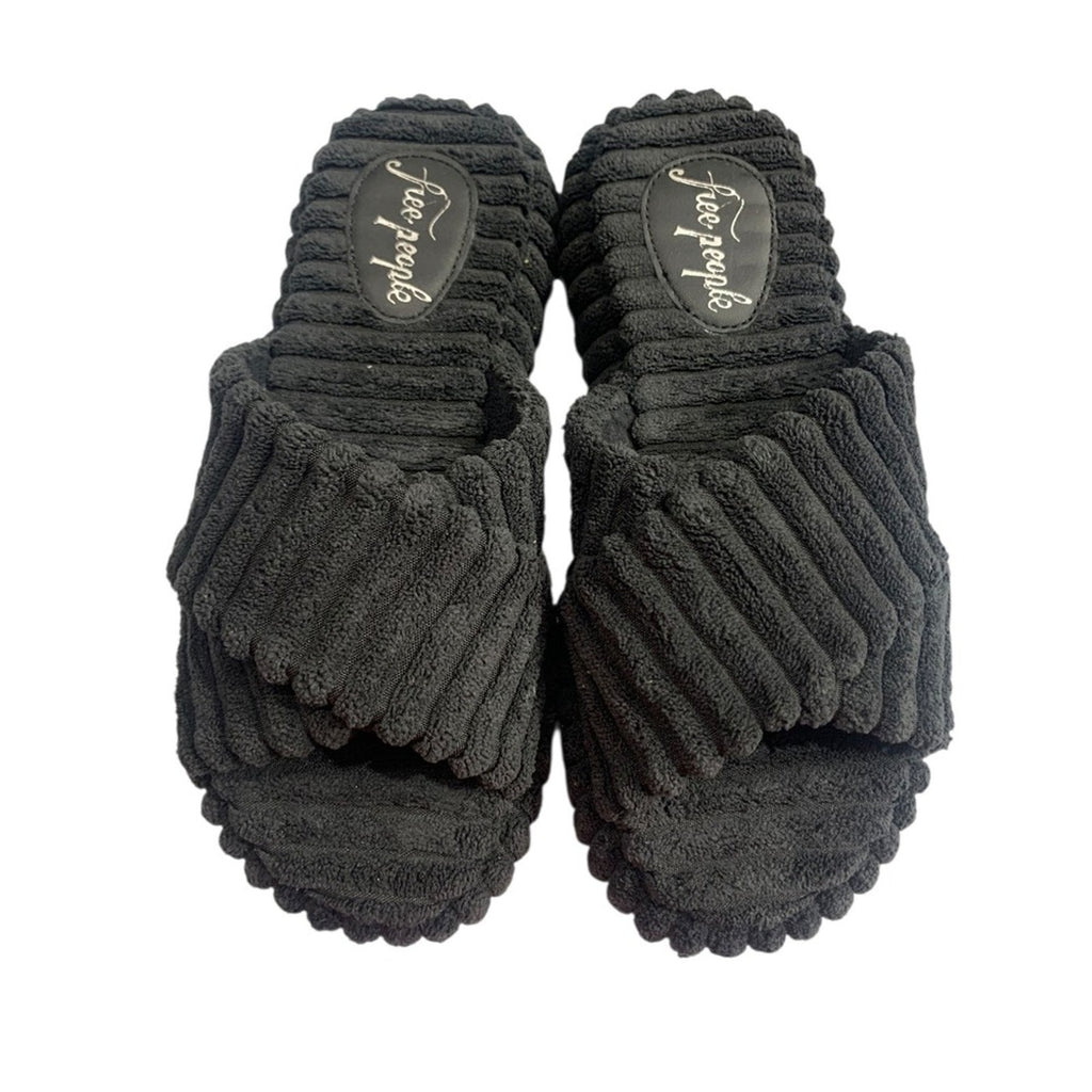 FREE PEOPLE Two Days In Ibiza Terry Slides / Black Corduroy cozy Comfort Size 6