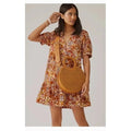 Pilcro Anthropologie Womens XL Brown Paisley Floral Puff Sleeve Tiered Mini Dres