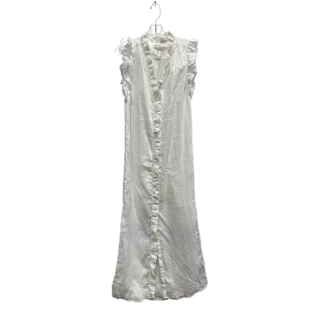 FRAME, Lauren White Ruffled Maxi Dress LWWD0580 Sleeveless S/P COSTAL ROMANTIC