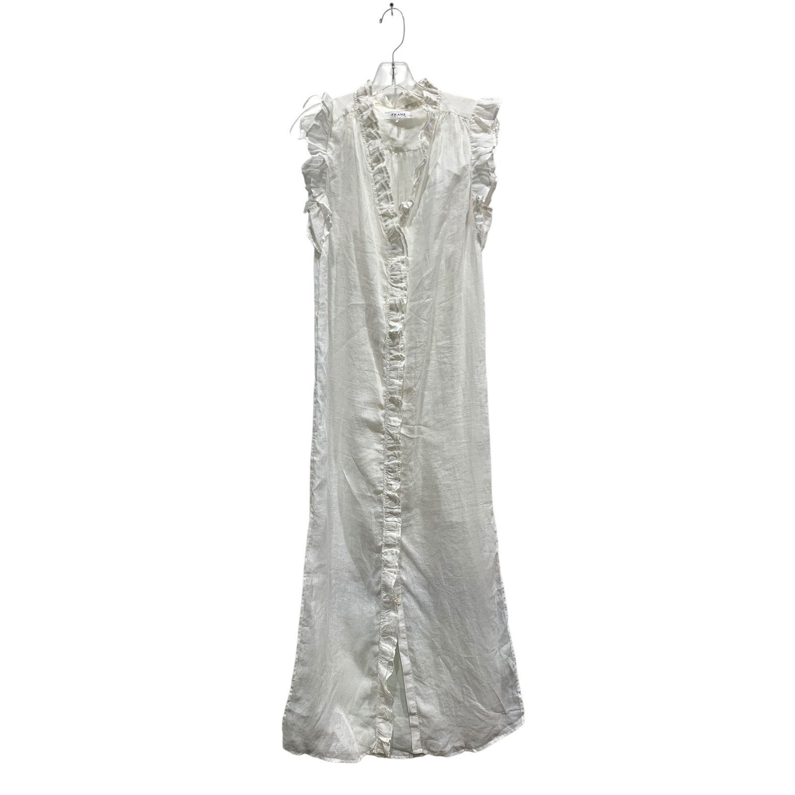 FRAME, Lauren White Ruffled Maxi Dress LWWD0580 Sleeveless S/P COSTAL ROMANTIC