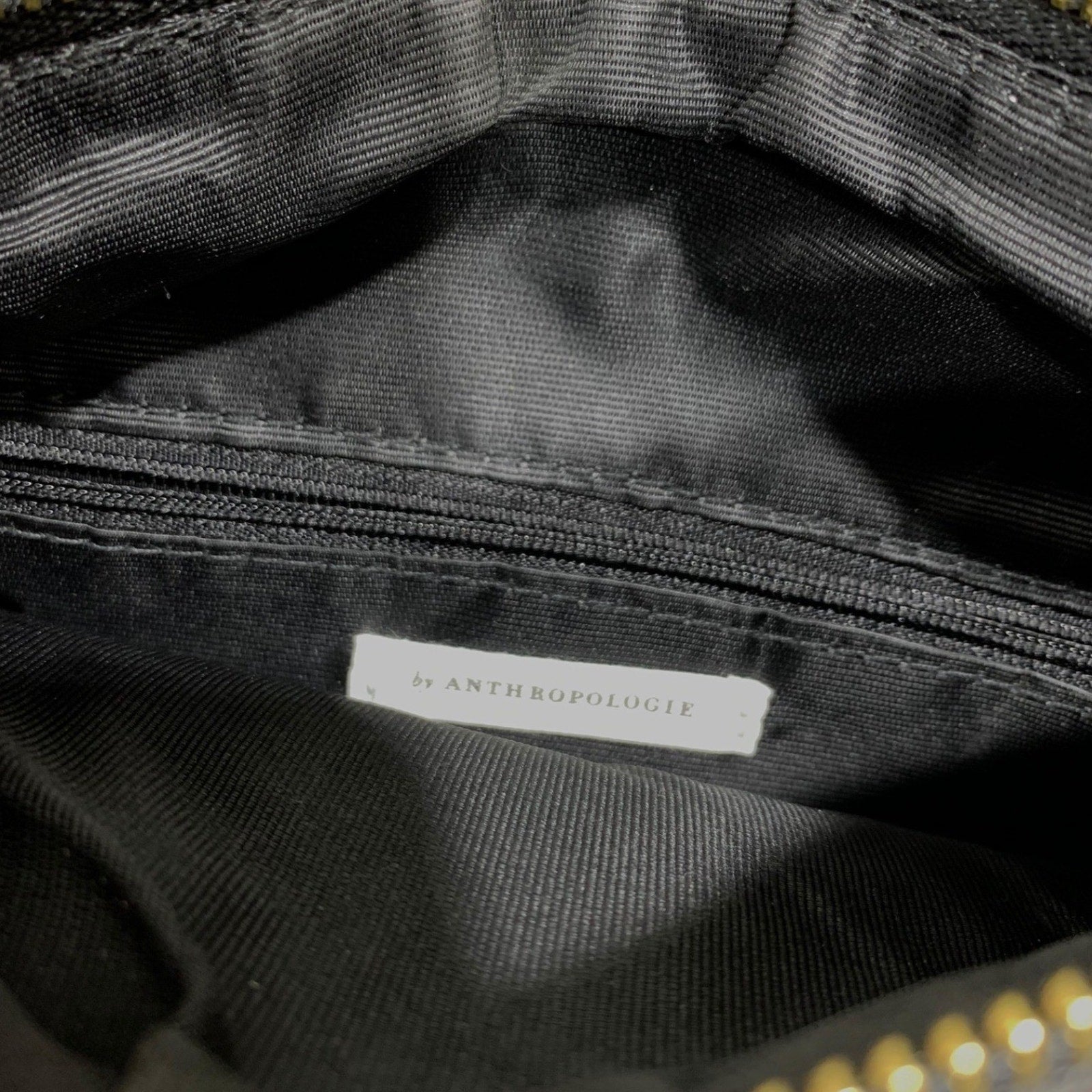 Anthropologie Studded Faux-Leather Shoulder Bag Black Gold Hardware Hobo Crescen