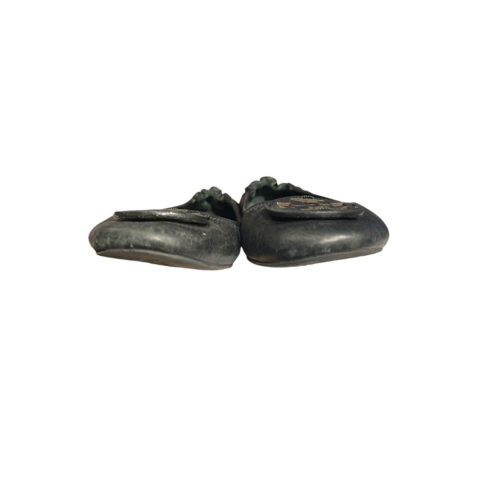 Tory Burch Minnie Travel Ballet Flats Black Pebbled Leather Logo Size 10M chic