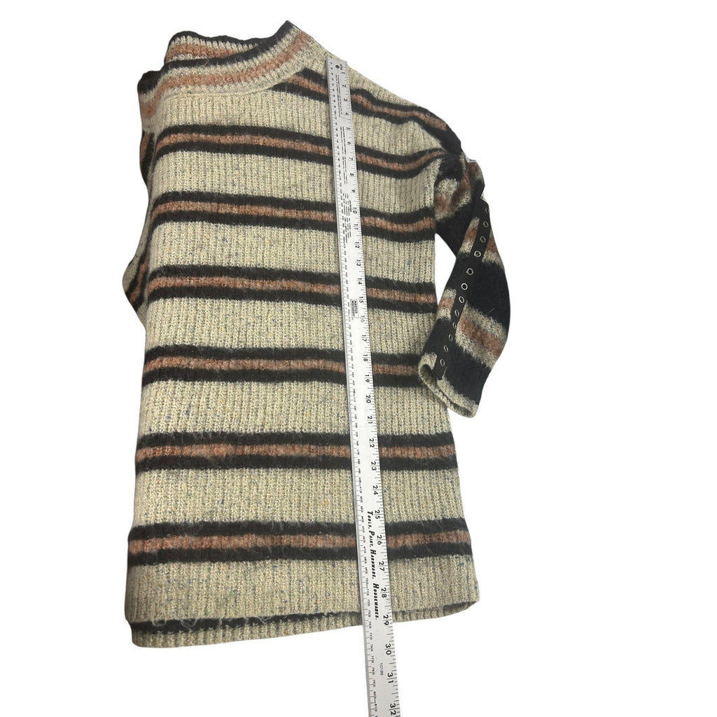 Free People Sid Stripe Tunic Sweater Cream Black Rust Grommet Sleeve Large boho