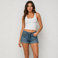 True Religion Jess Low Rise Denim Shorts Medium Wash Blue Size 26 Made in USA
