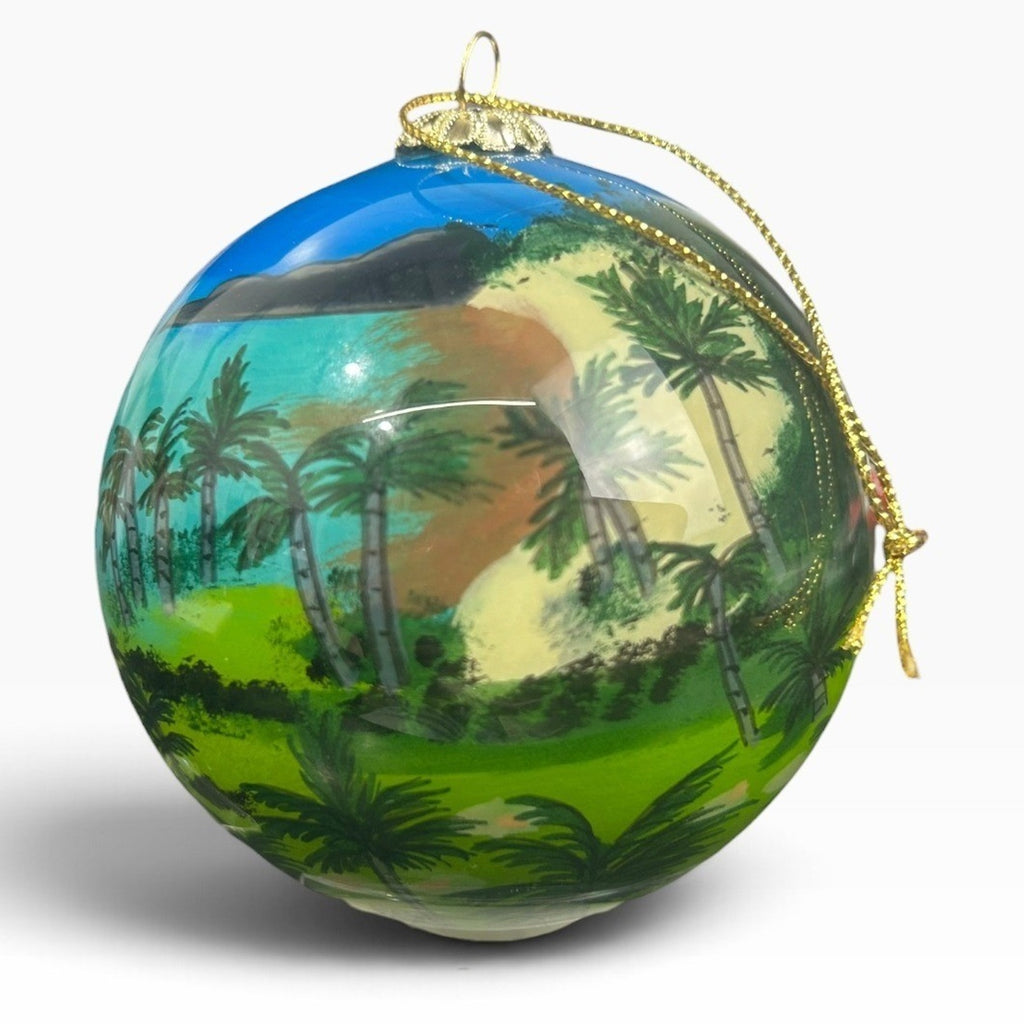 Maui No Ka Oi Hand Painted Glass Ornament Tropical Landscape With Velvet Box