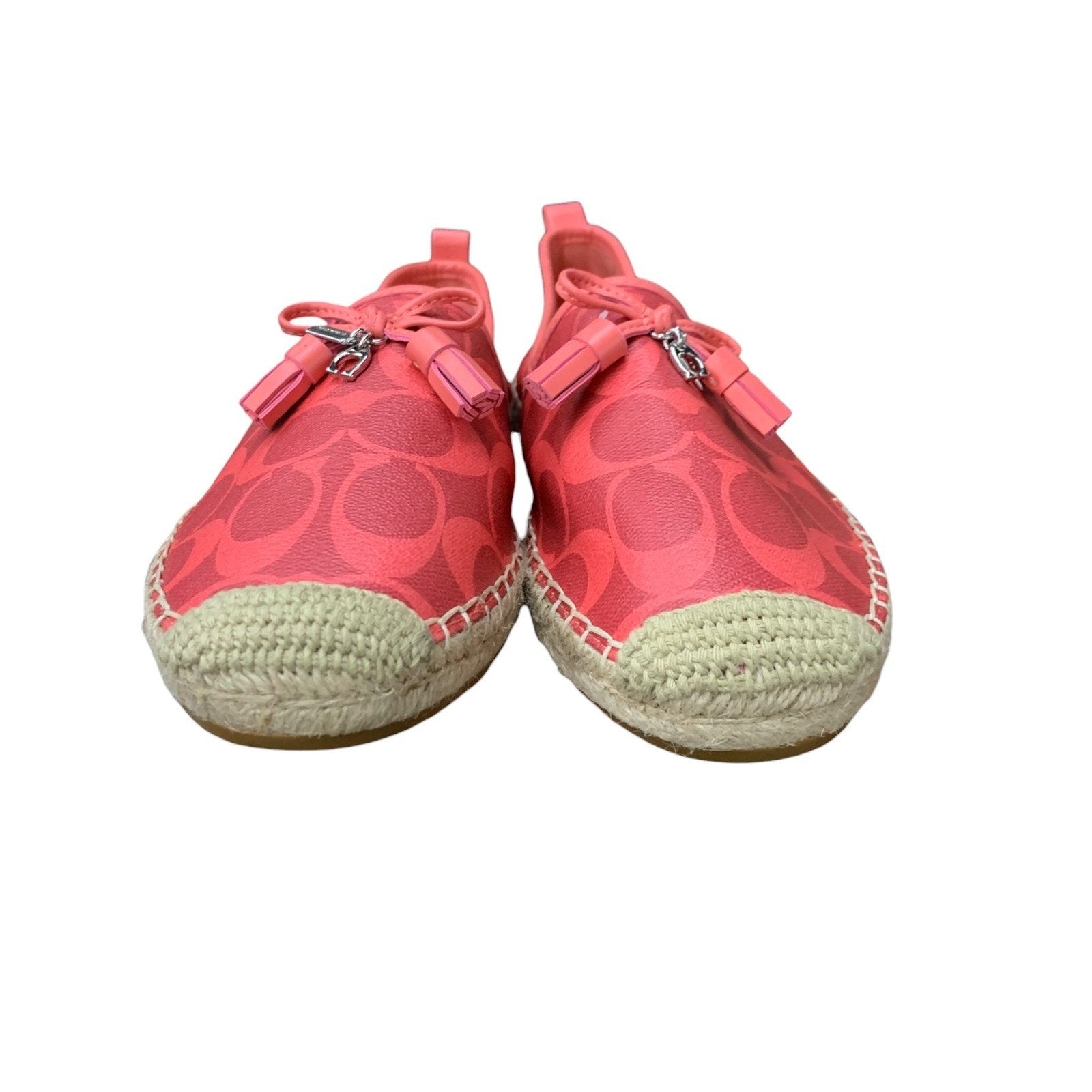 COACH Espadrille Slip On Shoes Pink Signature Espadrilles Tassel Accents SIZE 8b