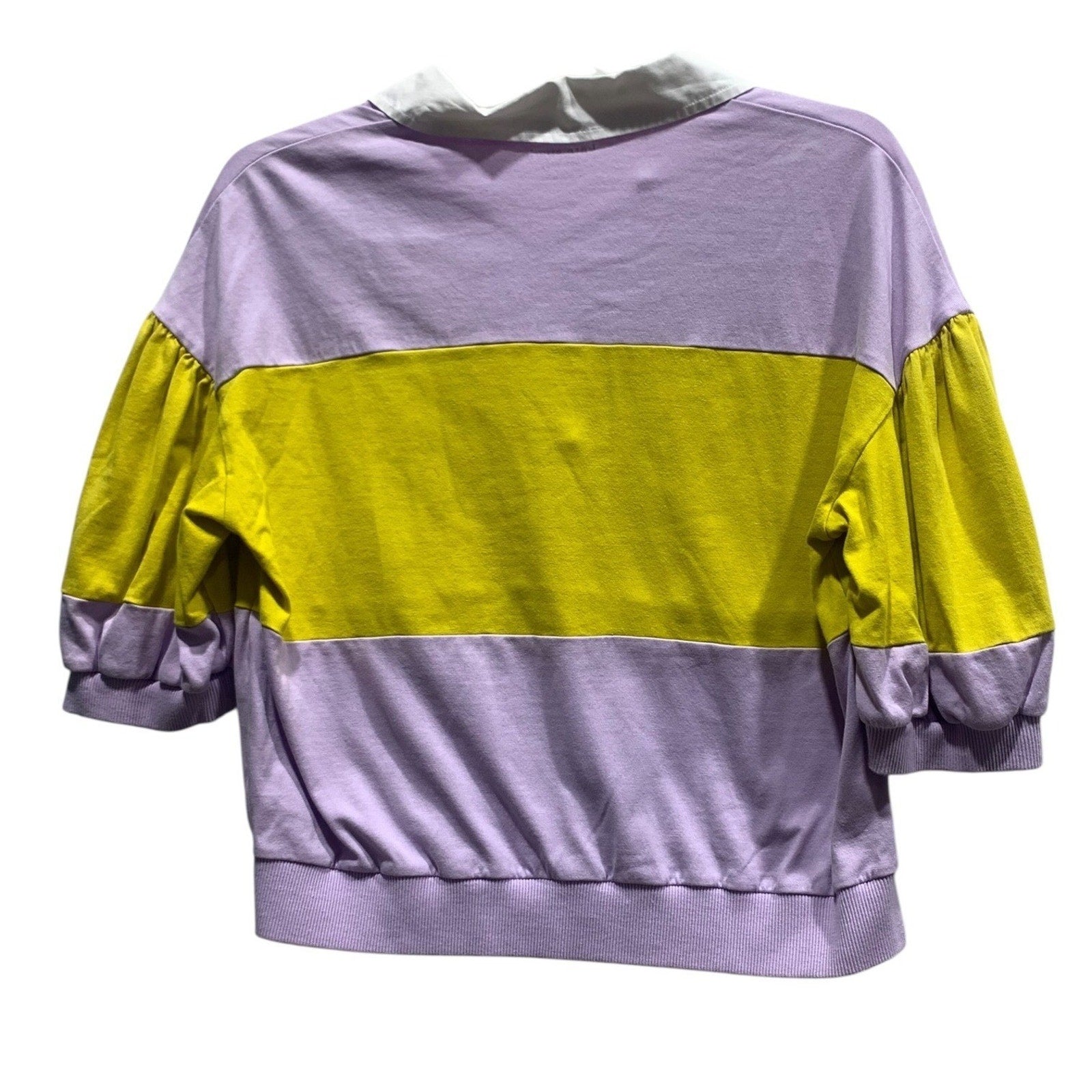 Kate Spade New York Purple Yellow Puff Sleeve Top M 100% Cotton Preppy coastal