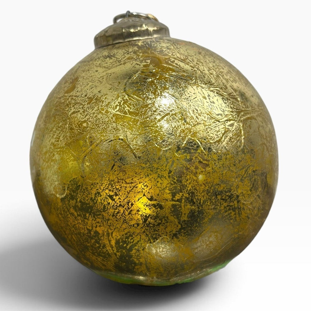 Vintage Gold Mercury Glass Christmas Ornament Distressed Round Bauble 5in Large