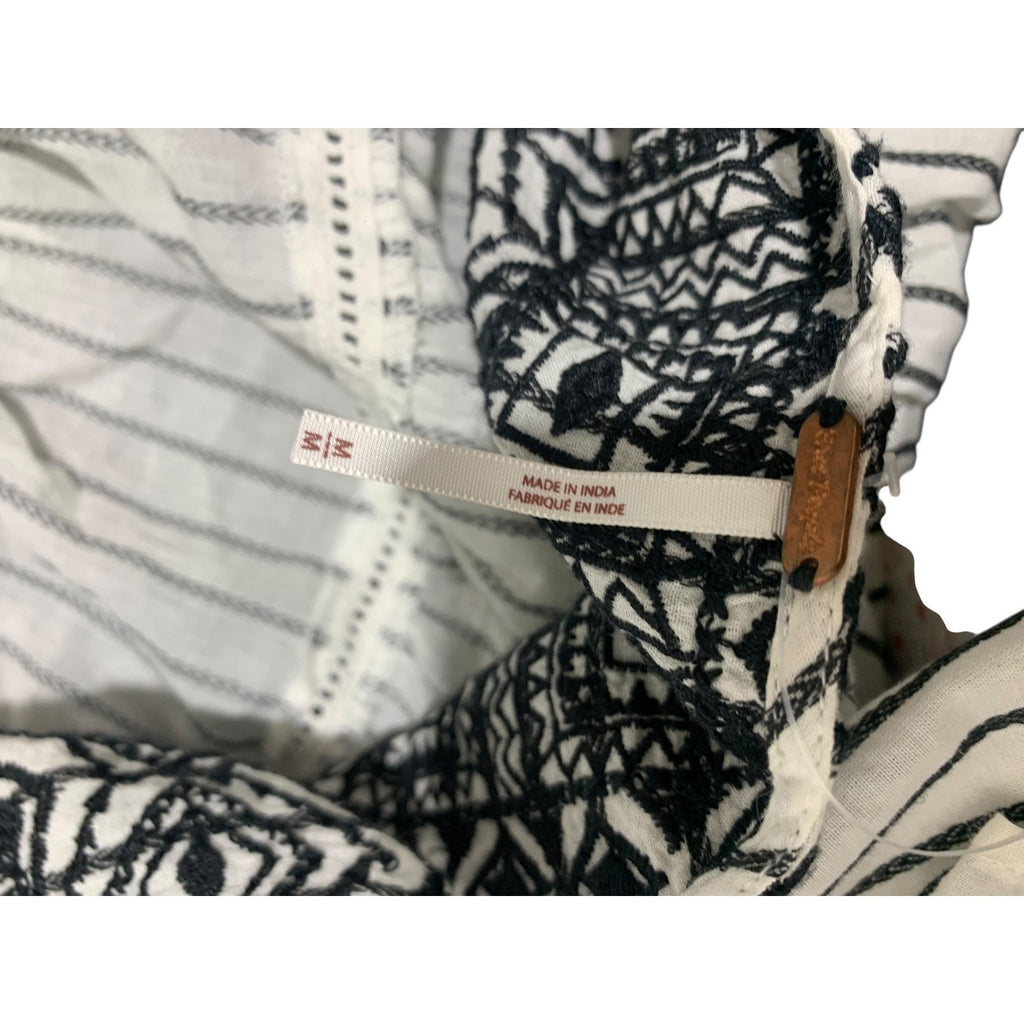 Free People Lola Embroidered Mini Dress Black White Striped Tiered Tunic Top M