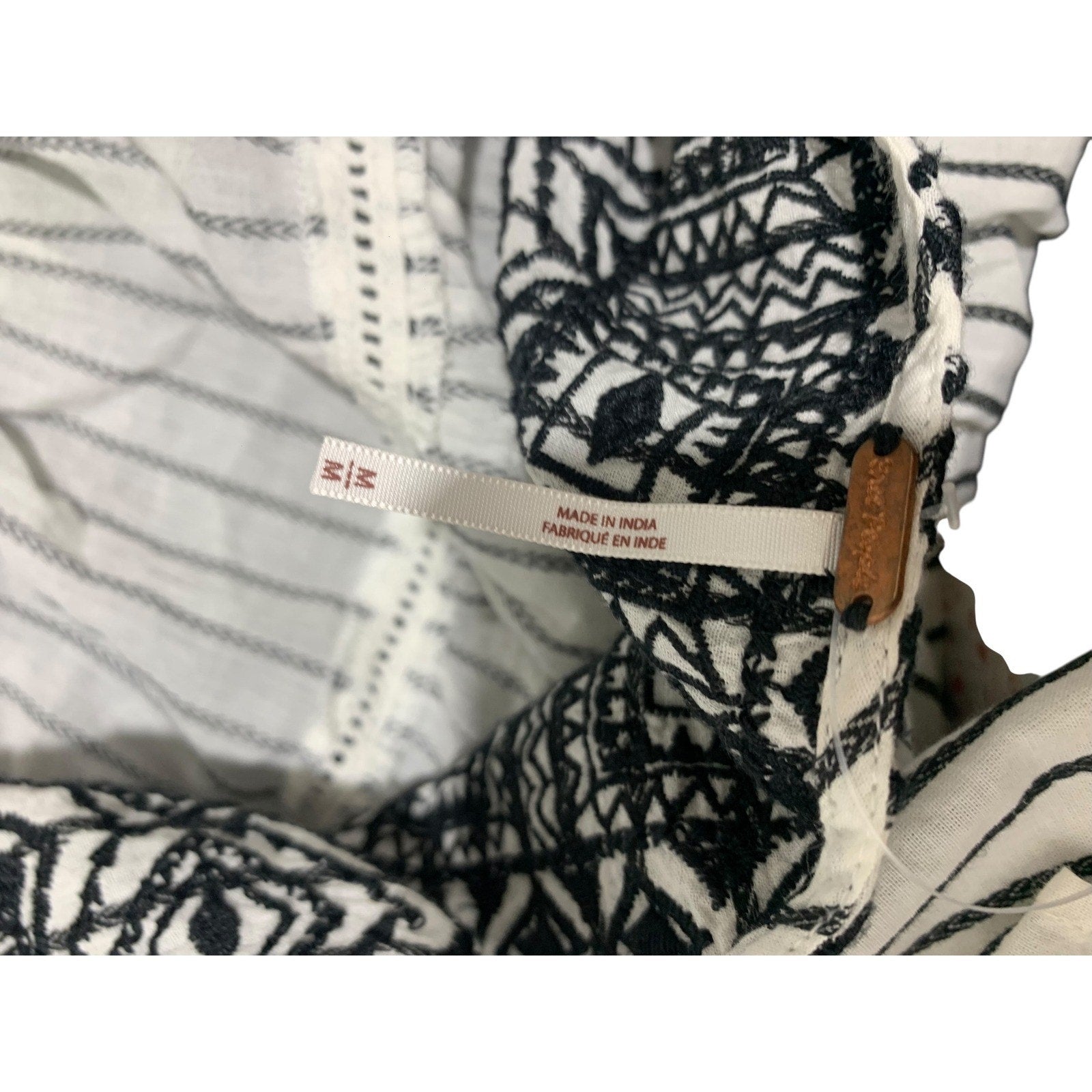 Free People Lola Embroidered Mini Dress Black White Striped Tiered Tunic Top M