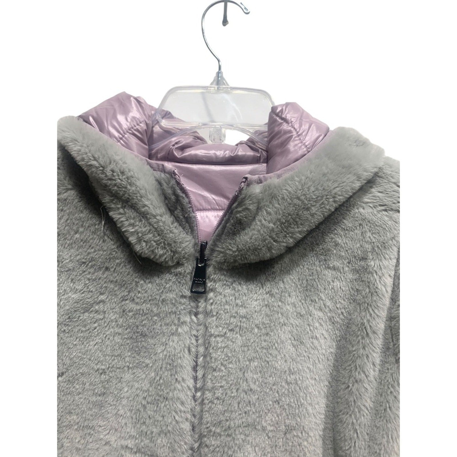 Andrew Marc Women's Puffer Jacket L Reversible Faux Fur Hooded Lightweight Coat
