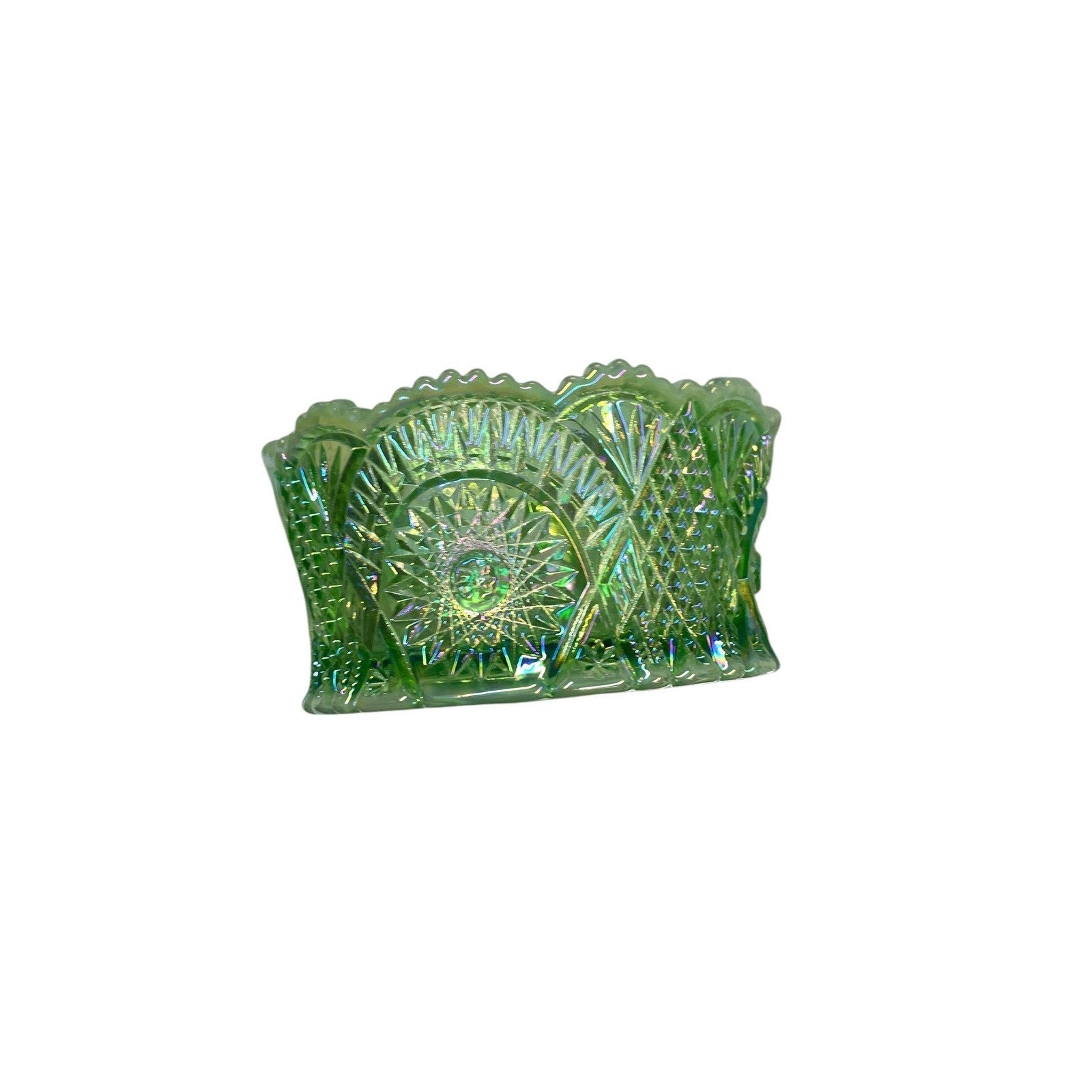 Mosser Glass Diamond Classic Bowl Vaseline Uranium Carnival Glass Green Iridesce