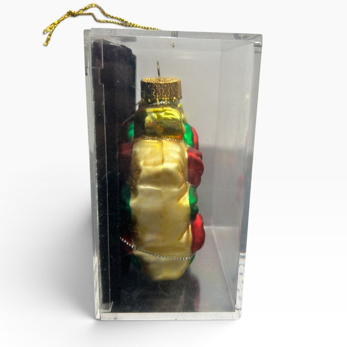 Unique Treasures Hand Painted Glass Poinsettia Christmas Ornament Red Gold Green