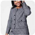 Spanx Ponte Black White Gingham Button Front Jacket Blazer Medium career preppy