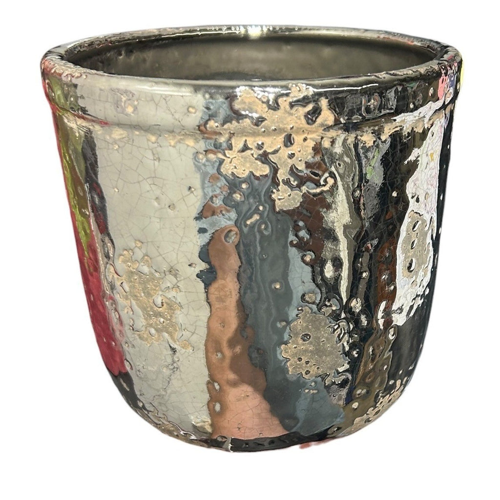 Anthropologie Metallic Crackle Herb Plant Pot