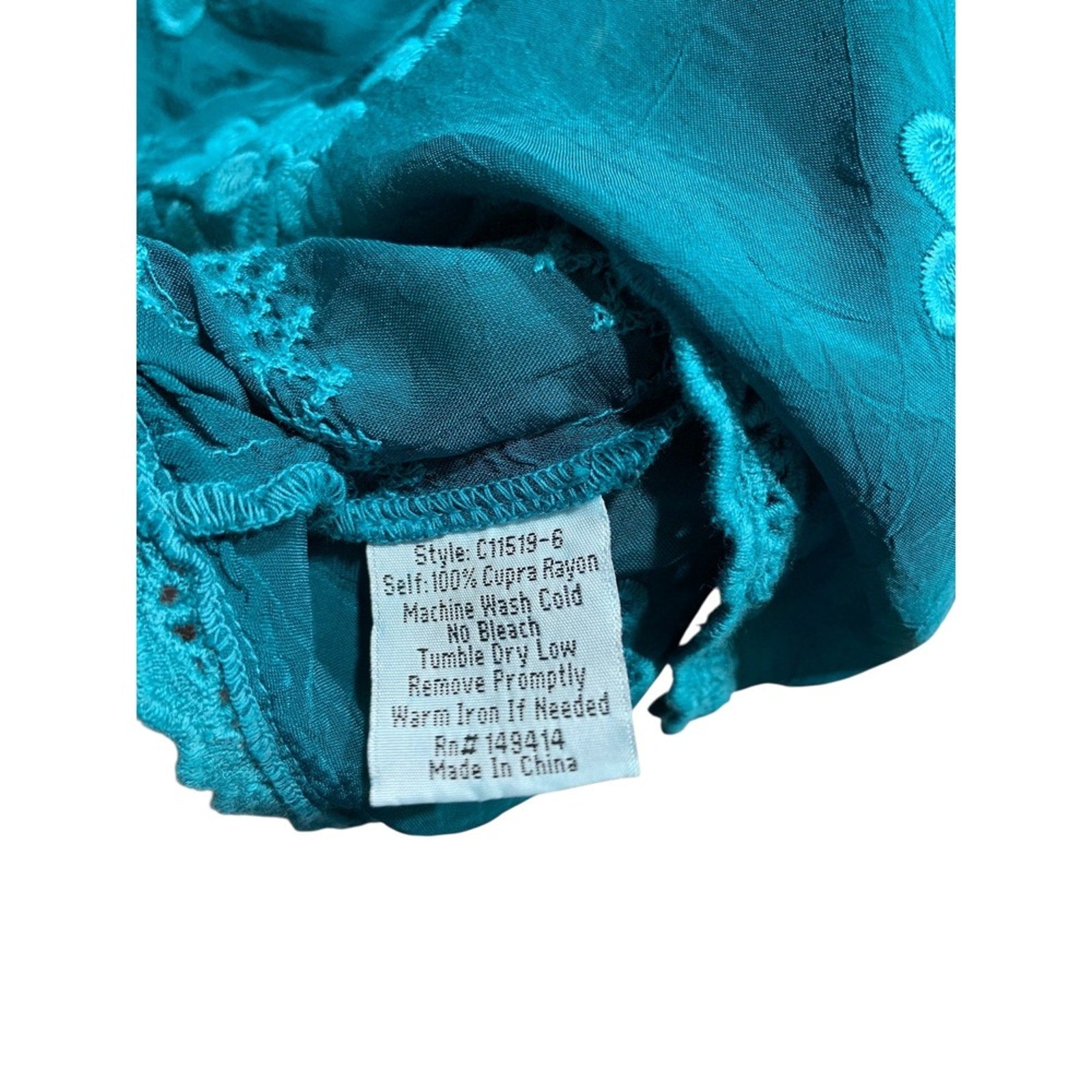 Johnny Was Embroidered Tunic Top Teal Floral Crochet Sleeve Womens Small S