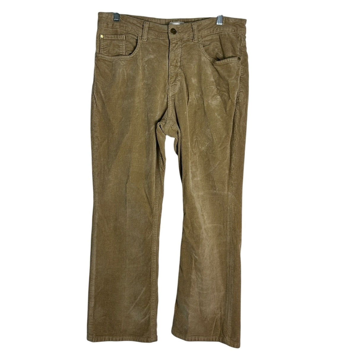 Anthropologie Pilcro The Yaya Mid-Rise Corduroy Crop Flare Jeans Tan Size 32
