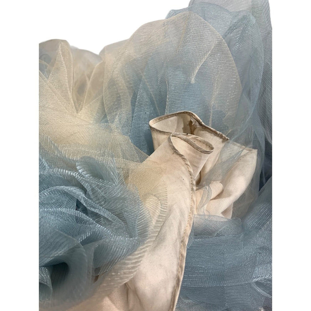 Glamour High Neck Crystal Beaded Halter Gown Tulle Skirt Prom Pageant Blue Sz 8