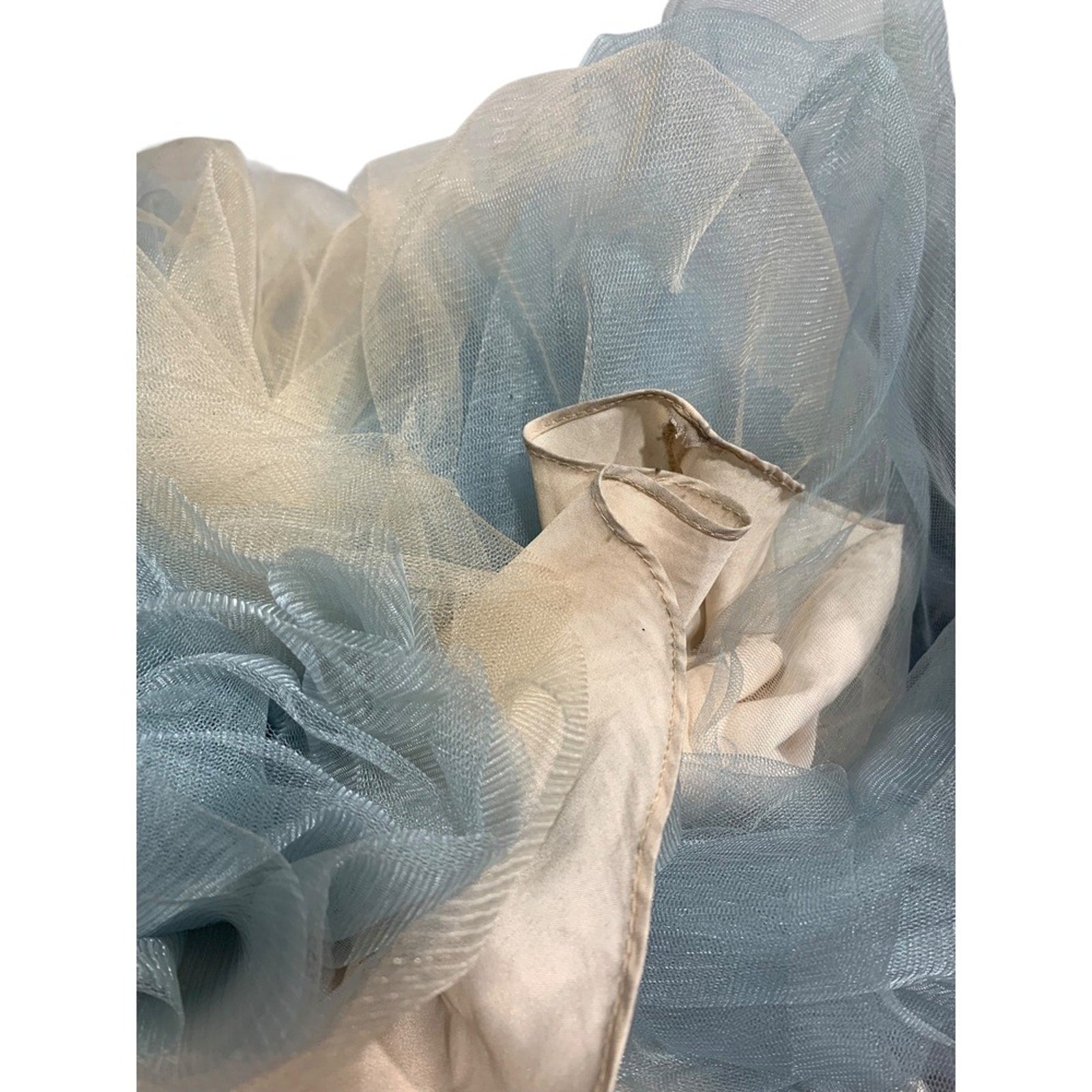 Glamour High Neck Crystal Beaded Halter Gown Tulle Skirt Prom Pageant Blue Sz 8