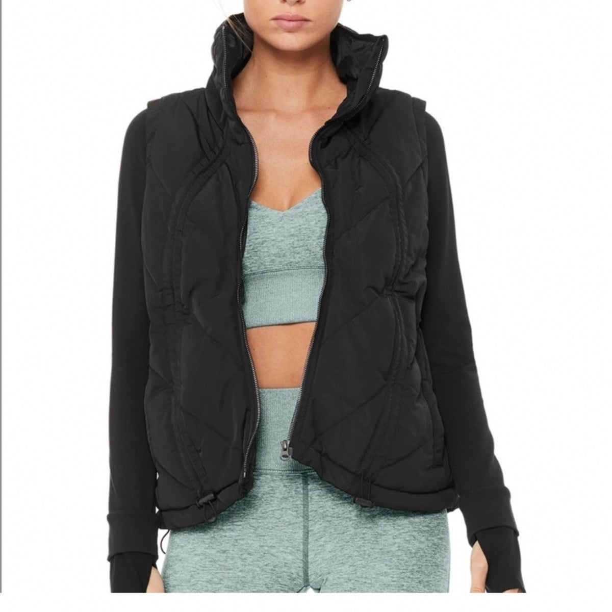 Alo Yoga Cool Breaker Hybrid Puffer Jacket Black Full Zip Thumbhole XS winter