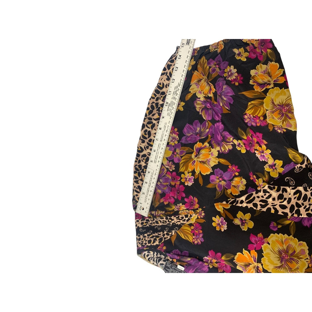 Johnny Was Zane Silk Easy Blouse Blend Patchwork Floral Leopard XL Black Multi