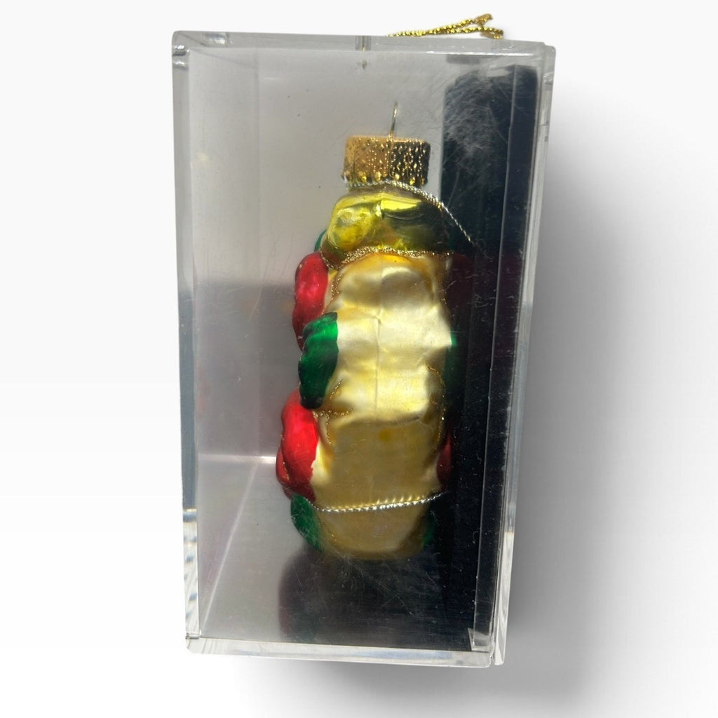 Unique Treasures Hand Painted Glass Poinsettia Christmas Ornament Red Gold Green