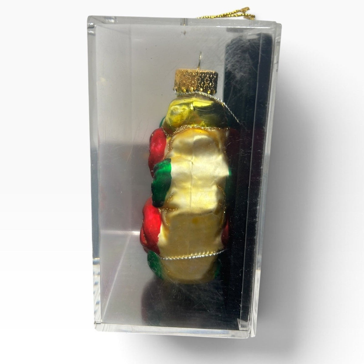 Unique Treasures Hand Painted Glass Poinsettia Christmas Ornament Red Gold Green
