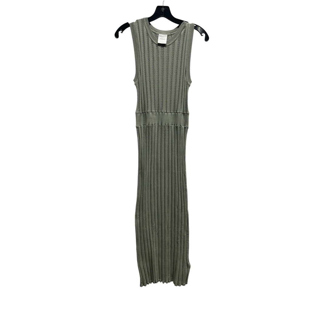 Varley Florian Knit Dress Sage Green Cotton Pointelle Ribbed Midi Womens Small