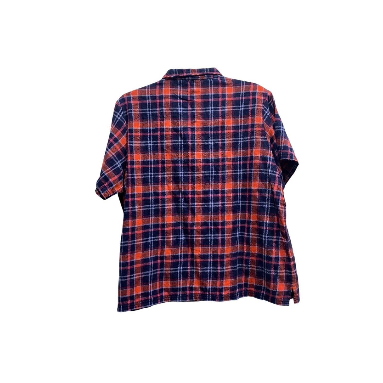 Pact Organic Cotton Flannel Plaid Pajama Top Navy Orange Pink XL Short Sleeve