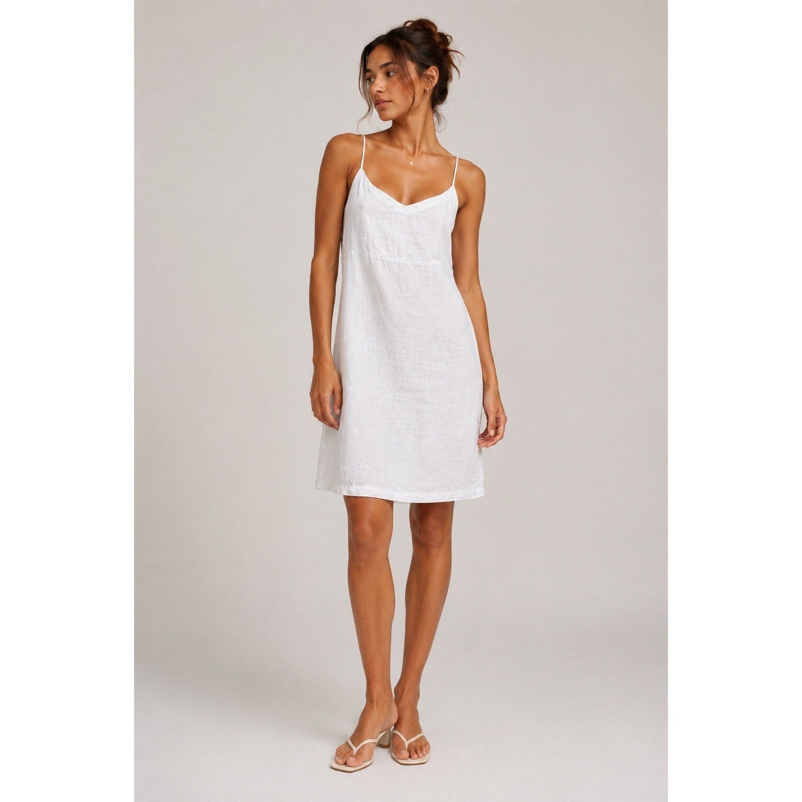 Eileen Fisher White 100% Linen Shift Dress Pockets women's Coastal resort Large
