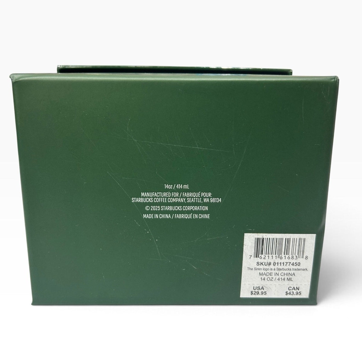 Starbucks Limited Edition 14oz Ribbed Green Ceramic Mug Gold Siren Logo with Box
