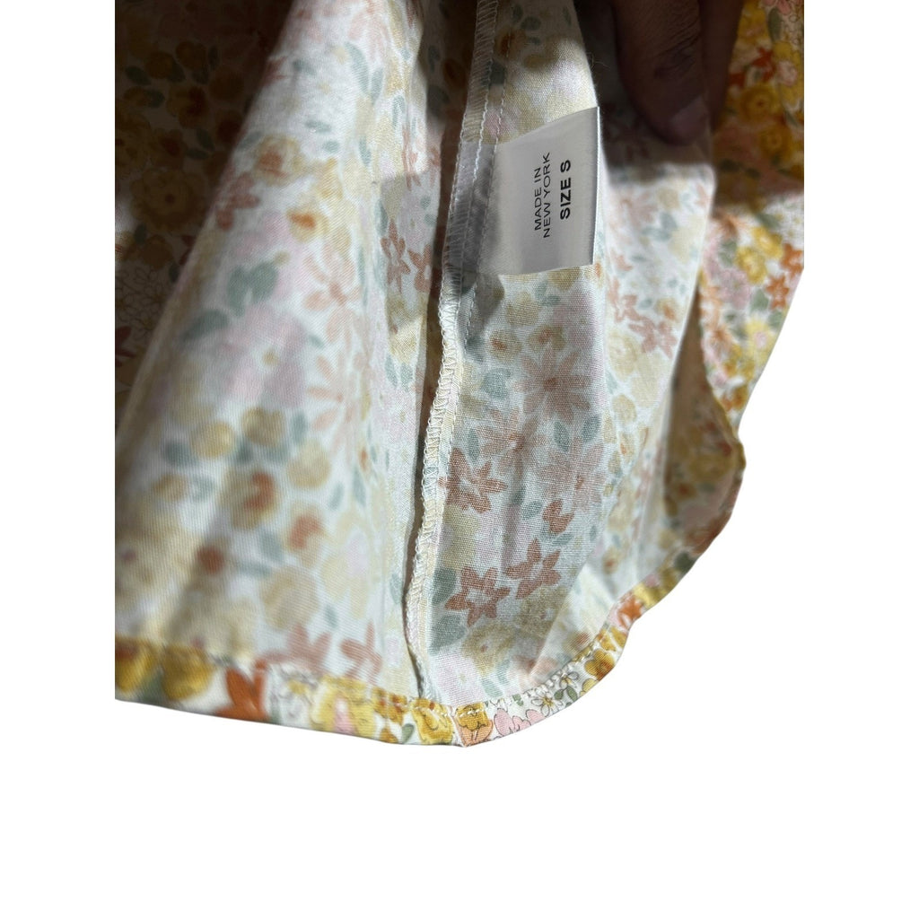 Petersyn Women Yellow Floral Off Shoulder Puff Sleeve Cotton Blouse Top S NWT