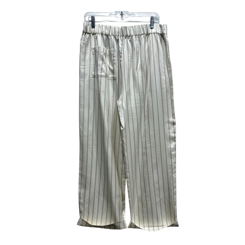 Jenni Kayne Striped Wide Leg Pull On Pants Ivory Tan Cuffed Size M